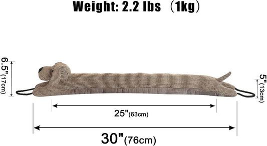 Under Door Draft Stopper Decorative Wind Stopper 36 inch for Door & Window, Weighted Animal Air Draft Stopper for Bottom of Door with Hanging Loops - Brown Dog