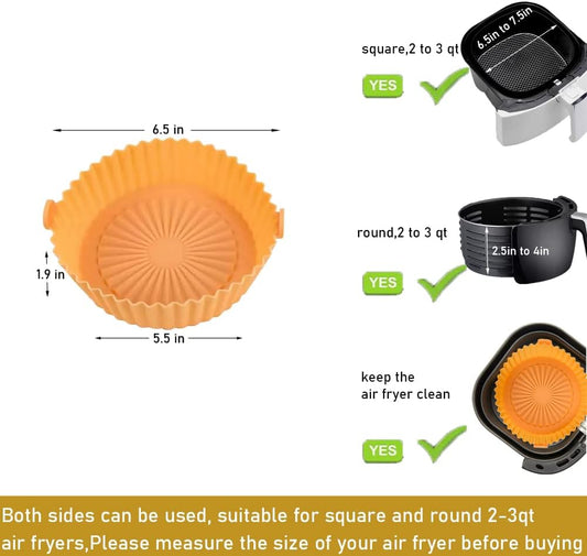 2QT Air Fryer Silicone Liners,Small Air Fryer Liners 2 Pack, Reusable Air Fryer Silicone Liner for 2QT Air Fryer, Flammable Parchment Liner Replacement.(Blue Orange)