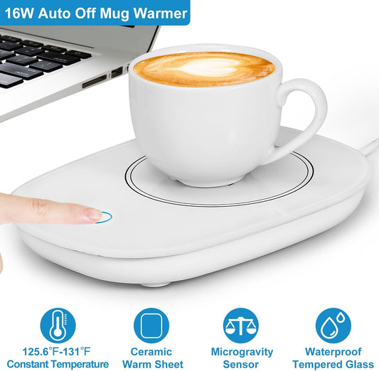 Coffee Mug Warmer, Mug Warmer with Auto Shut Off, Heated Coffee Mug for Desk Office Home, Electric Beverage Warmer for Coffee, Tea, Milk