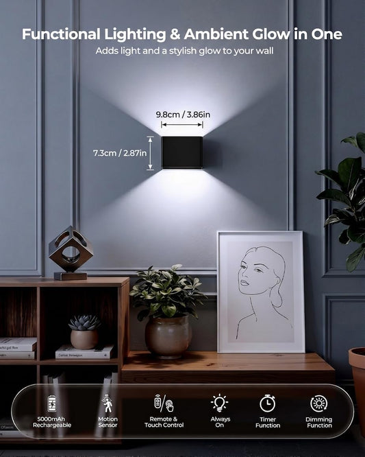 Motion Sensor Wall Lights with Remote, 5000mAh Rechargeable Battery Operated Wall Sconces, Wireless Indoor Up Down Lights, 12 RGB Colors, Warm Orange & Cool White for Hallway Stairs Bedroom