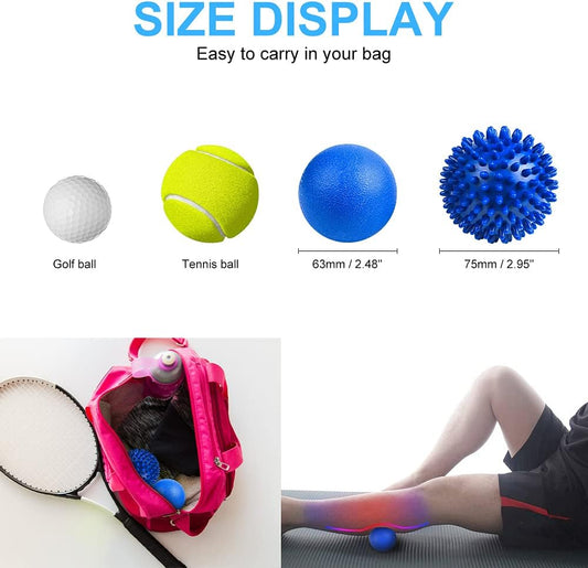 URAQT Spiky Massage Ball Set, 2 Pack Physical Therapy Massage Balls, Hard Lacrosse Ball & Spiky Massage Ball for Myofascial Release and Trigger Point Deep Tissue Massage (Blue)