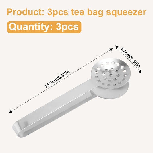 lasuroa 3pcs Tea Bag Squeezer Tongs, Stainless Steel Strainer Spoons Teabag Clips Tool Practical Strainer Tea Accessories (Black, Gold, Silver)
