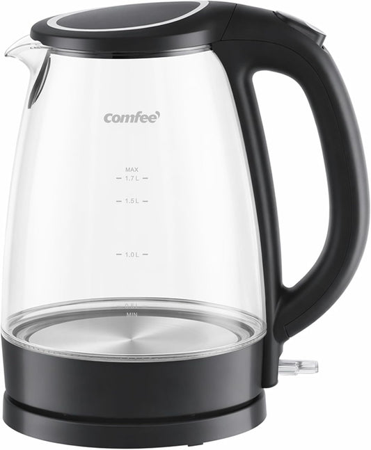 COMFEE' 1.7L Glass Temperature-Control Electric Kettle with 6 Preset Modes