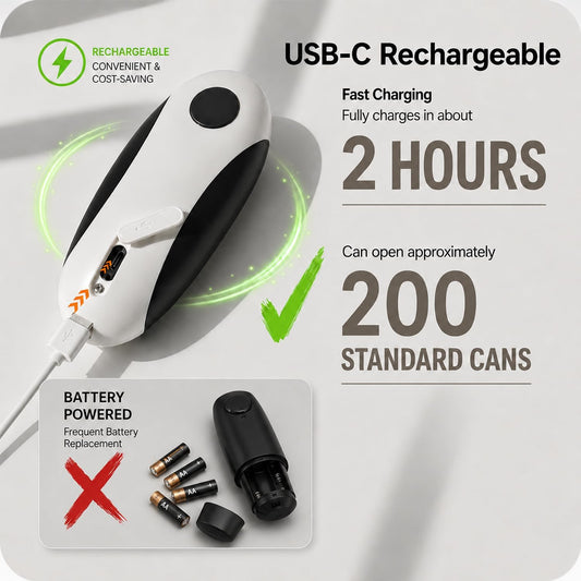 Electric Can Opener, USB-C Rechargeable Automatic Can Opener with Smooth Edge, One-Touch Operation, Magnetic Lid Hold, Easy Kitchen Gadget for Seniors, Fits Most Can Sizes
