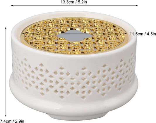 Teapot Warmer Ceramic Heater with Spoon Lid and Candle Holder Coffee Heating Device Glass Teapot Warming Stand for Milk (White)