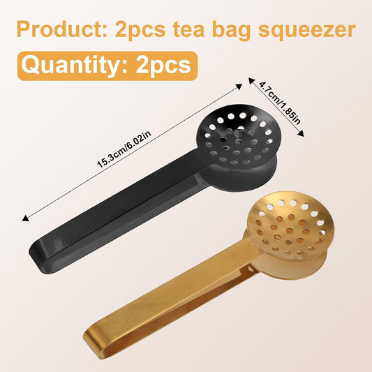2pcs Tea Bag Squeezer Tongs, Stainless Steel Teabag Clip Holder Strainer Dispenser Gripper Picker Spoon Accessories for Tea Drinkers Gifts(Silver, Gold)