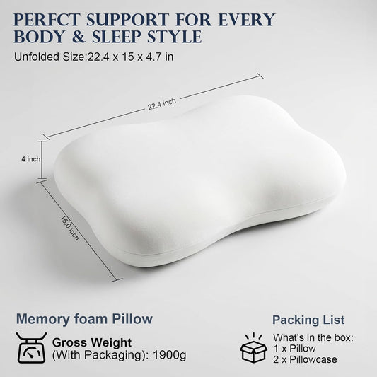 Cervical Neck Pillow, Contour Memory Foam Pillow for Side Sleepers | 360° Ergonomic Support, 50D Memory Foam, 3–5 Sec Slow Rebound, Removable Cooling Cover, for Side and Back Sleepers