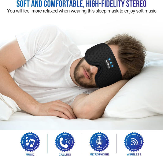 MUSICOZY 3D Sleep Headphones Bluetooth 5.4 Breathable Sleep Eye Mask | Cooling Fabric Lining with Blackout Design for Side Sleeper, HD Stereo Sound, 14 Hours Playtime for Sleep, Travel, Relaxation