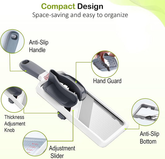 Mandoline Slicer for Kitchen – Adjustable Stainless Steel Blades, with Comfort Grip – Vegetable Slicer for Small to Medium sized Cucumber, Onion, Potato- Maroon