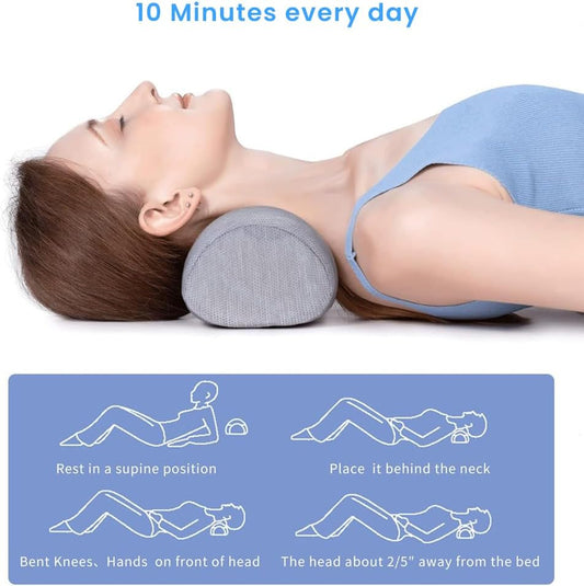 Cervical Neck Roll Traction Pillow ,Neck Shoulder Muscle Relaxer ,Cervical Spine Alignment & Tension Relief & No More Neck Pain &Breathable Pillowcase, Memory Foam, for Bed, Legs, Back and Yoga 