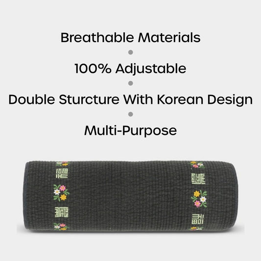 12-inch Korean Buckwheat Cervical Neck Roll — Compact Cypress-Filled Bolster Pillow for Targeted Neck Support (BTS Jungkook's Pick) — Adjustable Firmness, Organic Cotton Cover