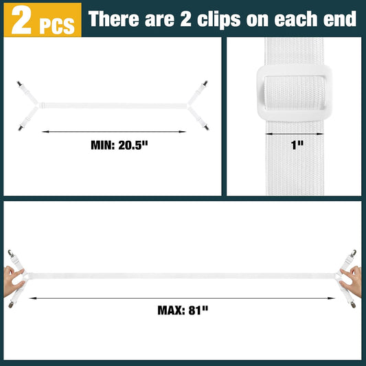 2 Pack Extra Long Bed Sheet Straps, Strong Diagonal Bedding Clips, Easy Install Mattress Sheet Fasteners for Deep Pockets