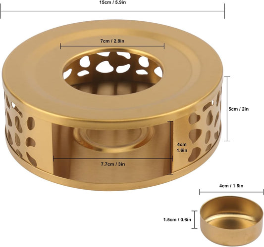 4 PCS 6 inch Round Teapot Warmer, Stainless Steel Teapot Warmer with Candle Base, Elegant Tea Pot Warmers for Keeping Tea, Coffee & More Warm, Perfect for Home, Office & Travel(Gold)