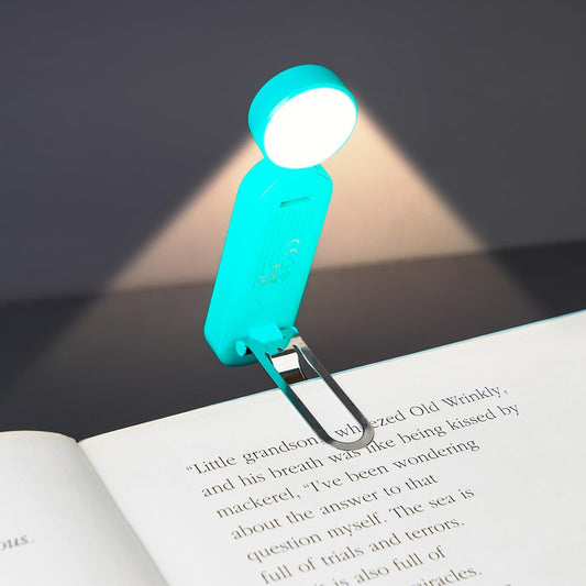 VAVOFO USB Rechargeable Book Light, Blue Light Blocking, Amber Light Clip On Bookmark Shaped Reading Light, Eye Care 6 LEDs Book Light for Bookworms Reading in Bed with 9 Lighting Modes (Powder Green)