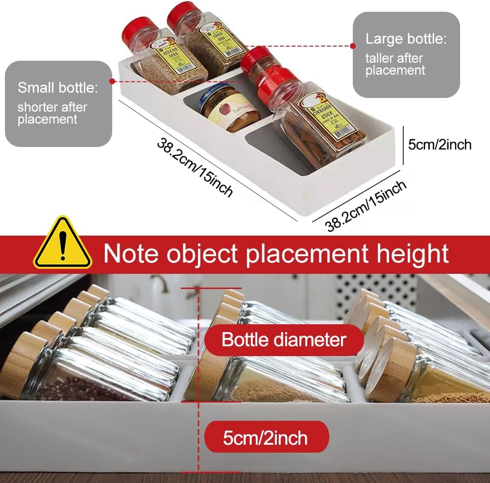 Small spice drawer organizer insert,1 pack,3 layer silicone non-slip mats, L15''xW5.6''xH2'',Kitchen drawers or countertops (jars not included),Expandable spice drawer organizer insert narrow