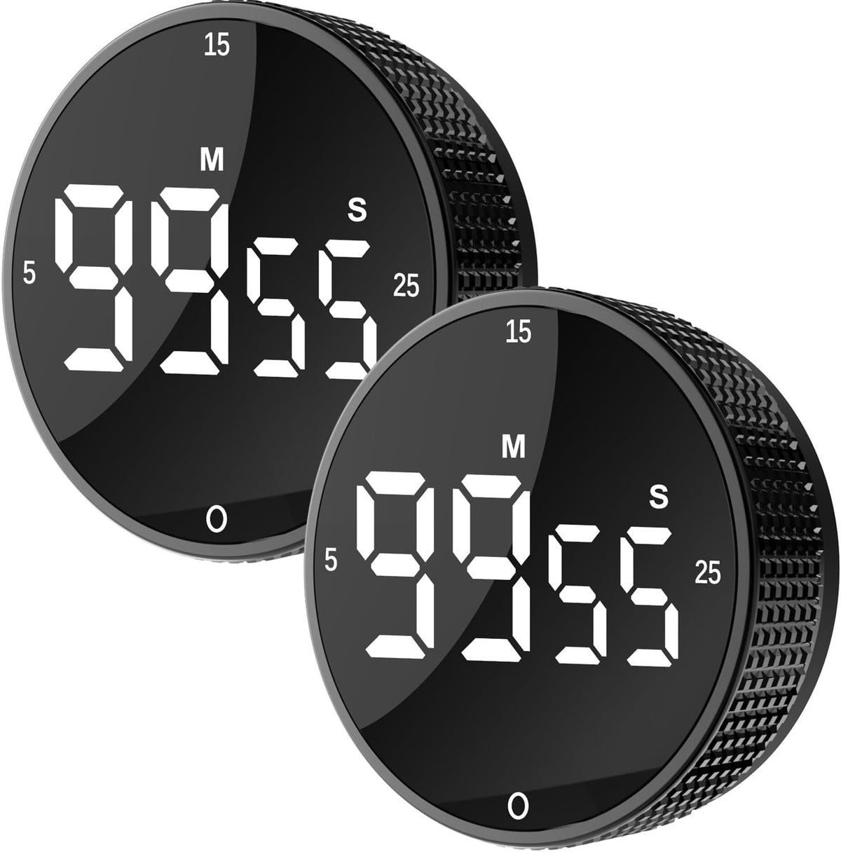 Digital Kitchen Timer - Magnetic Countdown Count Up Clock with Large LED Display, 5/15/25 Min Presets, 3 Volume Levels, Rotary Dial for Cooking, Productivity, Classroom, Fitness (1, Black)