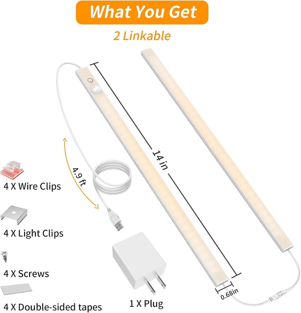 USB Plug-in Motion Sensor Light, ON/Night/Day Modes, Bright&Dimmable
