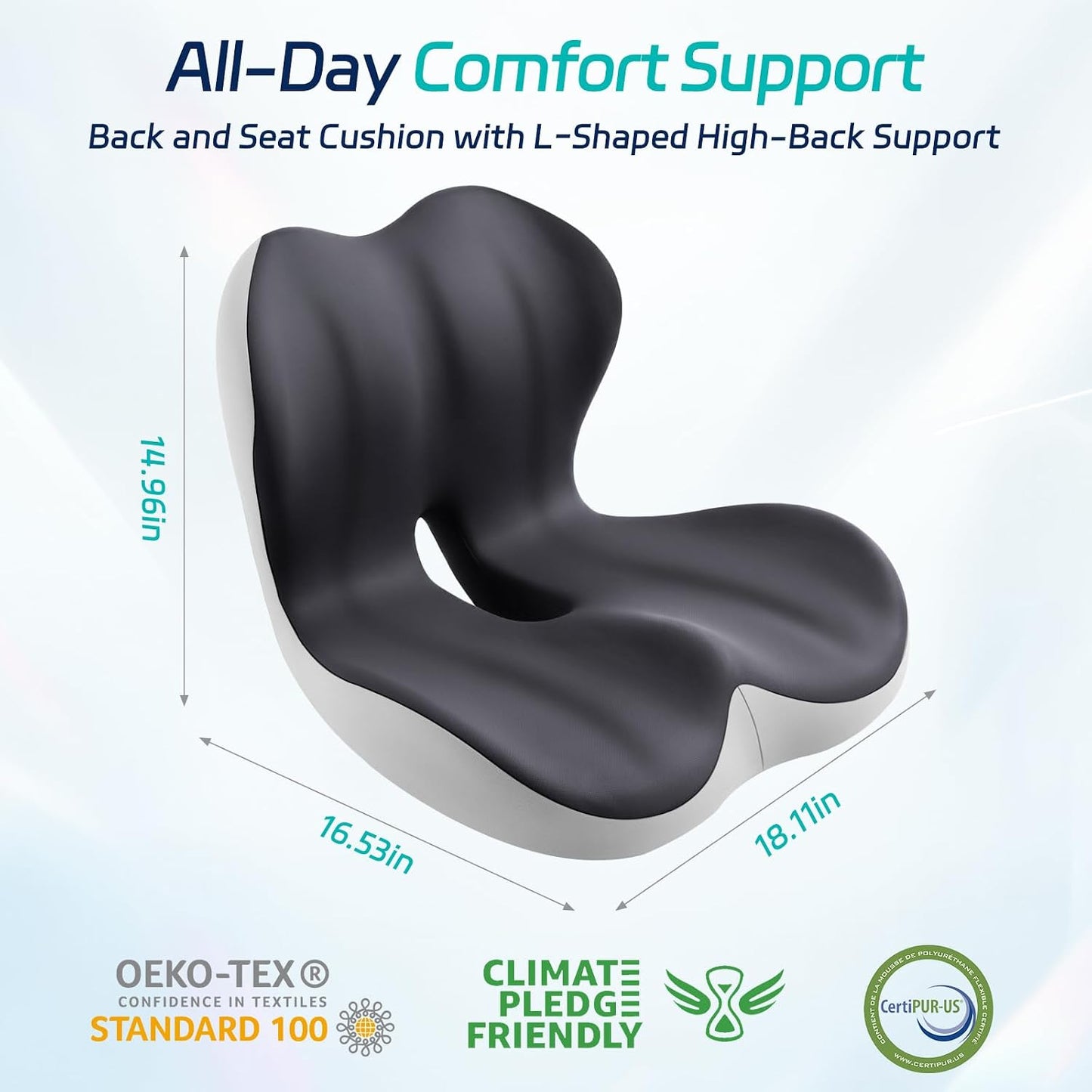Back and Seat Cushion for Office, Back & Tailbone Pain Relief, Raised Cushion for Lumbar and Butt, Double-Sided Anti-Slip, Improves Sitting Posture, Ergonomic Memory Foam Lumbar Cushion