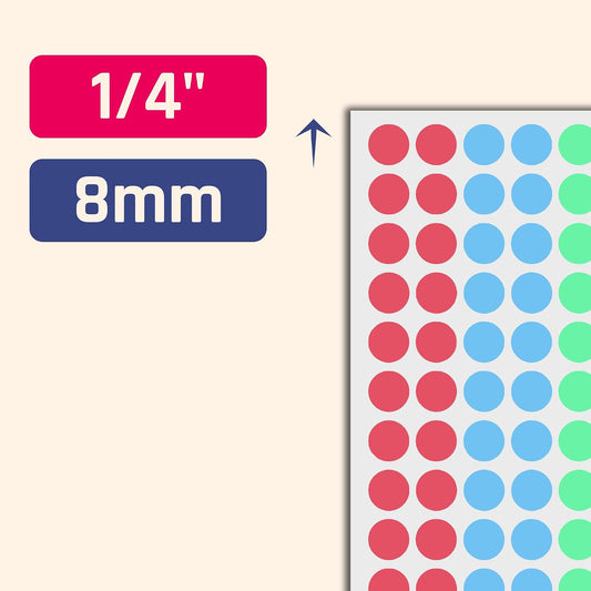 6000 Pack - 1/4" Small Colored Dot Stickers Round Labels, 8 Colors