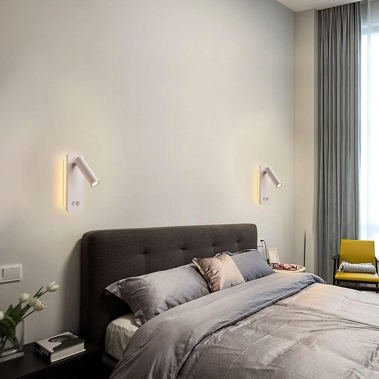 LED wall lamp and reading light two-in-one multifunctional wall sconces. LED Wall Lamp Plug in for Bedroom Bedside Wall Sconces Set of Two Black Reading Light 3W+6W Night Light 3000K(BLACK)