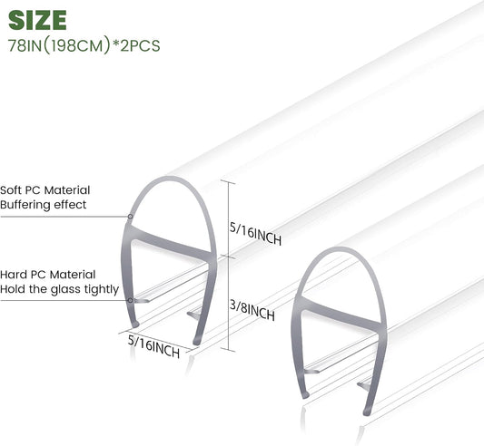 Frameless Shower Door Bottom Seal Strip for 3/8"(10mm) Thick Glass, Super Clear 36 Inch Long 2PCS Shower Door Seal, to Water Block