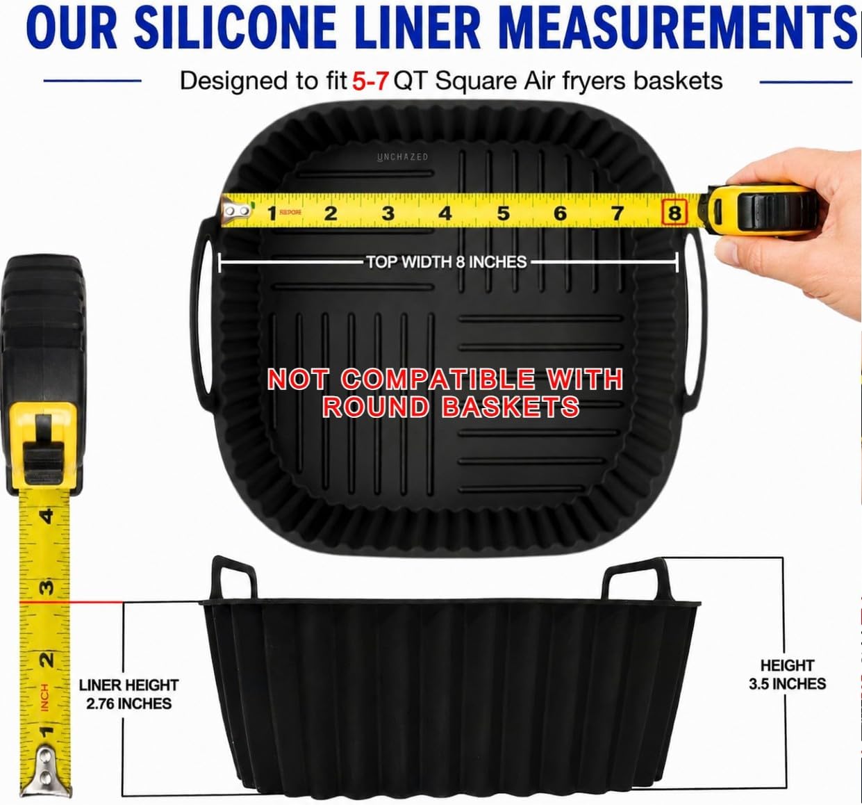 Reusable Silicone Air Fryer Liners 4 PCS Set | 2-Pack 8-Inch Square Liners with Tongs & Basting Brush | Compatible with Ninja AF141 AF181, COSORI & More | Food-Grade Accessories for 5–7 QT Baskets