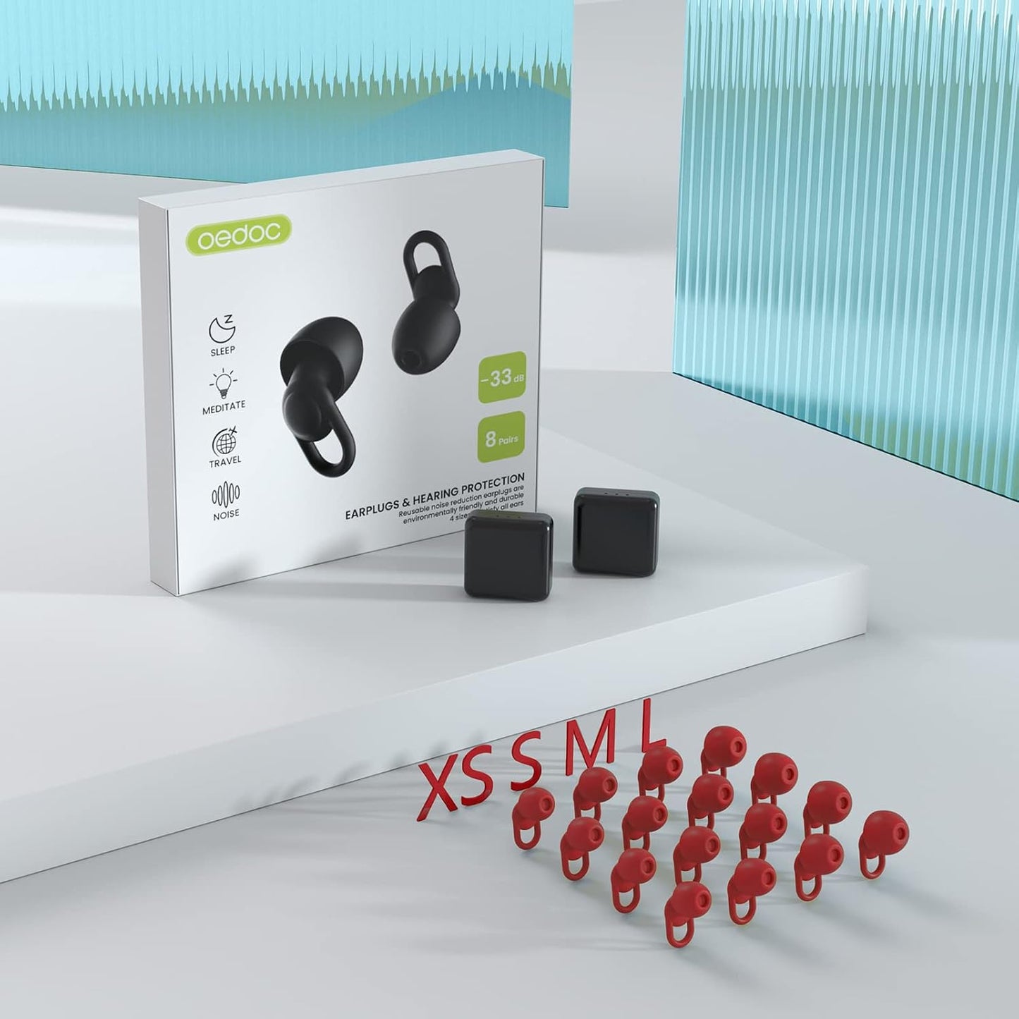 Silicone Ear Plugs for Noise Reduction - Reusable Soft Comfortable Earplugs for Sleeping,Noise Sensitivity & Flights -16 Ear Tips in XS/S/M/L, with 2 Travel Boxes - 33dB Noise Cancelling (Olive Green)