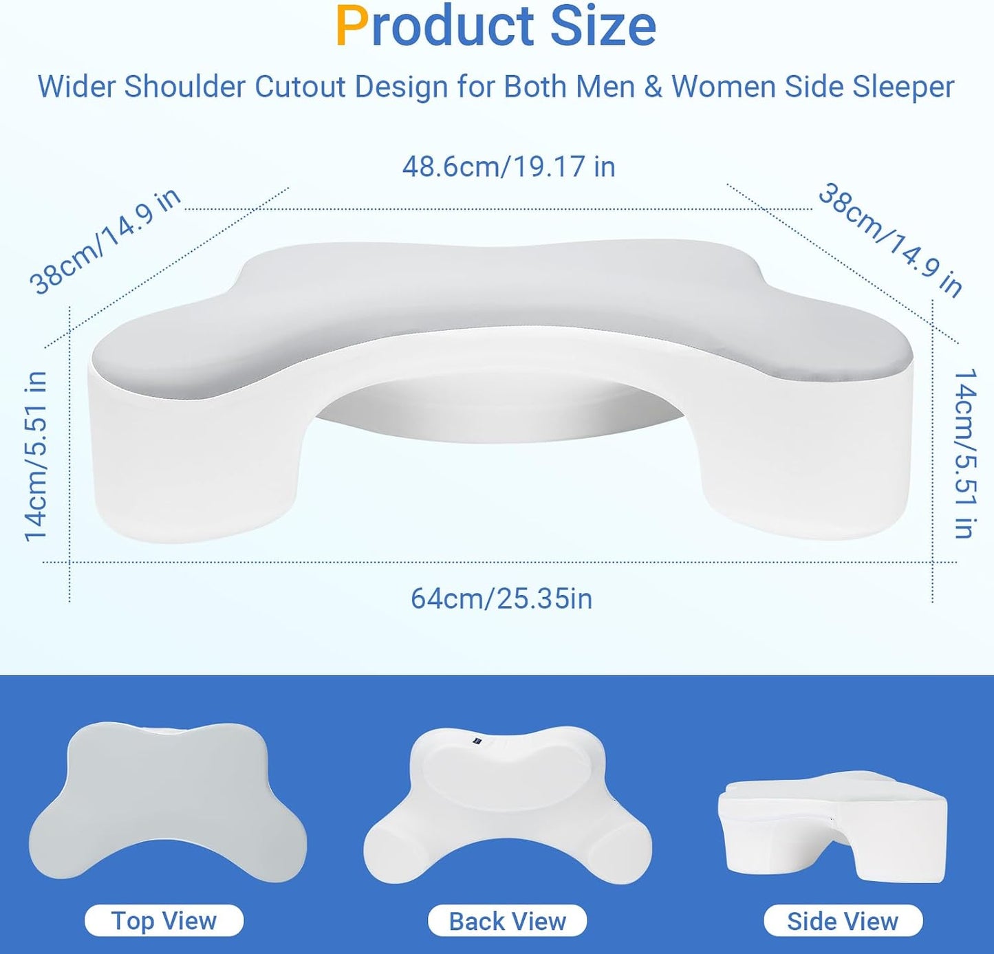 Side Sleeper Pillows with Arm Holes,Neck Support & Rotator Cuff Pain Relief | Memory Foam Shoulder Pillow for Side Sleepers, 2PCS Pillowcase, Ergonomic Knee, Leg, Arm Pillow for Adults