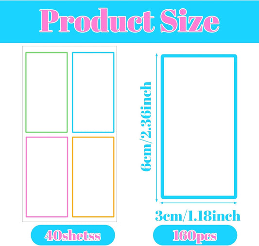 160PCS Dry Erase Labels for Storage Bins, Removable Reusable Stickers for Food Containers, Freezer Labels for Kitchen Office Whiteboard Organization, 2.4"x1.2" Multicolor