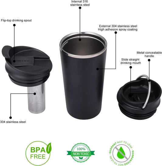 GiNT 17oz Travel Tea Mug with Infuser, 2 Lids. Vacuum Insulated 316 Stainless Steel Coffee Mug. Dishwasher Safe Tea Cup with Strainer for Hot & Cold Brew Coffee. Mothers Day Gifts for Mom (Green)