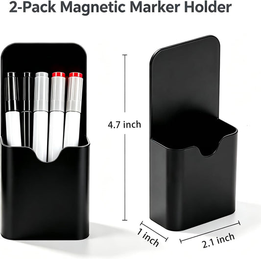 2pcs Magnetic Pen Marker Holders, Magnet Pencil Cup Storage Organizer for Classroom Office Home Locker and Refrigerator Whiteboard Locker (QX107)
