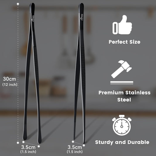 HOTEC Kitchen Tweezers Tongs Stainless Steel, Set of 6 - Professional Cooking Tweezers for Cooking, Chefs, BBQ, Seafood, Baking & Repair