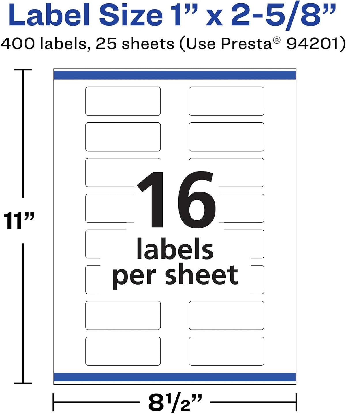 Avery® Durable Removable Rectangle Labels, Sure Feed® Technology, 1" x 2-5/8", Matte White Film, Water-Resistant, Print-to-The-Edge, Laser/Pigment-Based Inkjet Printable, 128 Total