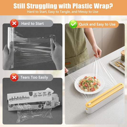 Magnetic Plastic Wrap Dispenser with Cutter Fits 12" Rolls | Reusable Foil Wrap Organizer for Drawer Countertops, Cling Wrap with Slide Cutter For Aluminum Foil, Tin Foil, Baking Paper