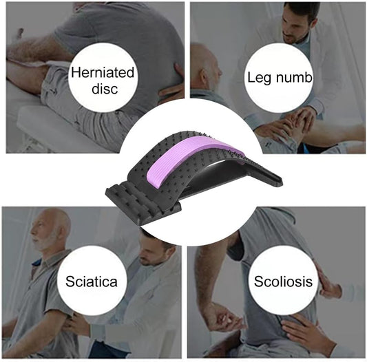 Back Stretcher for Lower Back Pain Relief, 4 Level Adjustable Lumbar Cracker Board Massager, Stretching Device for Scoliosis, Sciatica (Purple)