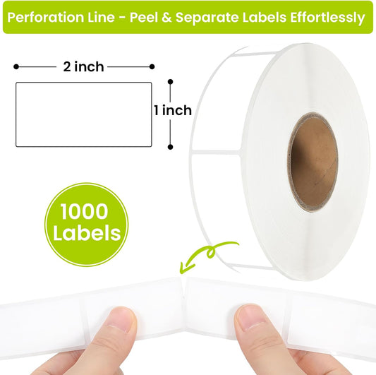 1000 Pcs Removable Food Labels Stickers with Perforation Line, 1" x 2" | For Storage Bins, Jars, Waterproof & Oil Resistant, Freezer Labels, Bottle Labels Easy Peel Off, Labels for Food Containers