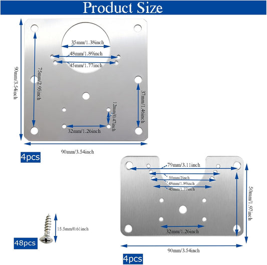 8 PCS Cabinet Hinge Repair Plate, Stainless Steel Hinge Replacement Kit, Stainless Steel Door Hinge Plate, Hinges Repair Board, Cabinet Fixing Plate Bracket with Mounting Screws for Kitchen Cabinet