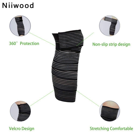 Extra Long Elastic Knee Wrap Compression Bandage Brace Support for Legs, Plantar Fasciitis, Stabilising Ligaments, Joint Pain, Squat, Basketball, Running, Tennis, Soccer, Football (Black-1pcs)