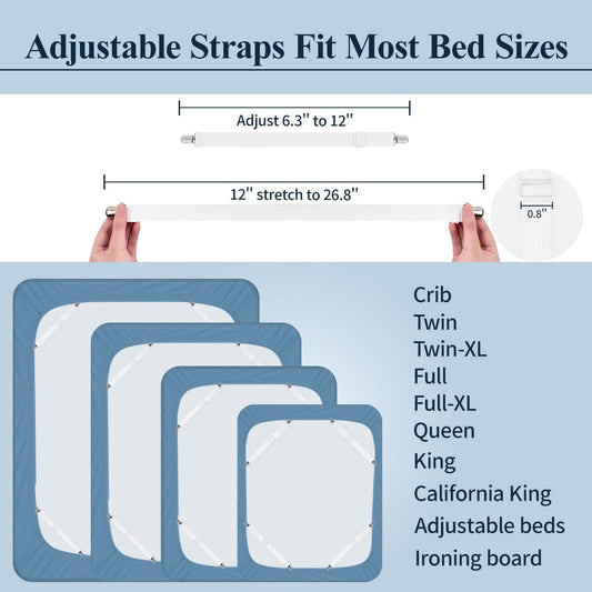 Sopito Sheet Straps, Adjustable Elastic Bed Sheet Holder, White
