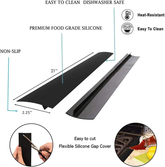 Kitchen Stove Counter Gap Cover, 2PCS Silicone Stove Gap Covers, 25Inches | Semi Clear, Heat Resistant Oven Gap Cover Gap Filler Prevents Foods Spills From Kitchen Counter Stovetop Gap