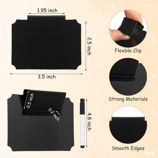 50 Pcs White Basket Labels Clip with 4 Black Chalk Markers Reusable Plastic Storage Bin Erasable Labels Kitchen Pantry PVC Tag Stickers for Fabric Cubes Basket Box Organization