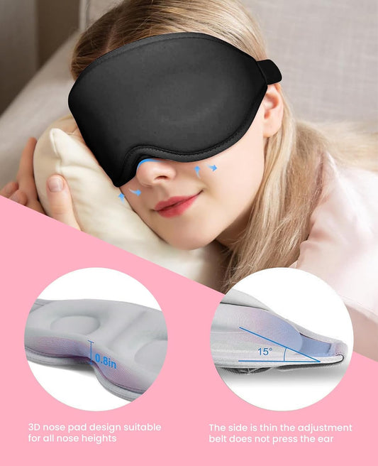Sleep Mask for Side Sleeper Women Men, Light Blocking Eye Mask for Sleeping, 3D Contoured Cup Sleeping Mask for Zero Eye Pressure, with Adjustable Elastic Strap for Sleep Travel, Black