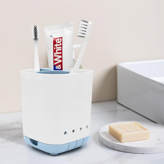 Toothbrush Holder for Bathroom,Plastic Detachable for Easy Cleaning Multi-Functional Storage,3 Slots Anti-Slip Electric Toothbrush and Toothpaste Organizer Caddy for Bathroom Vanity,Countertop (Grey)