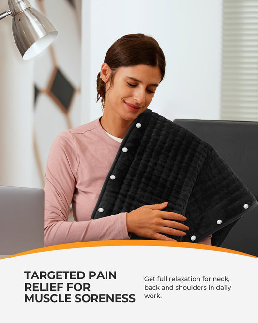 CooCoCo FSA Eligible 17 x 33 in Large Heating Pad, Foot Warmer, Black | HSA Approved, Back Heat Pad, Machine Washable, 10 ft Cord, 6 Heat Settings, Auto-Off