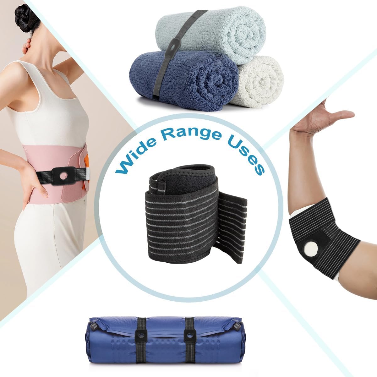 Ice Pack Strap, Extended Version Adjustable Support Wrap, Ice Pack Wrap Band, Ice Bag Strap, Multipurpose Elastic Hook and Loop Extension Strap, 42 inches