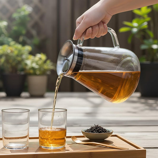 Aquach 51oz Glass Teapot with Filter Lid, Stovetop Safe Tea Pot | Dishwasher Safe, Borosilicate Glass, Integrated Filter Lid, 51oz Sharing Capacity, Stable Wide Base, Pure Plastic-free Taste