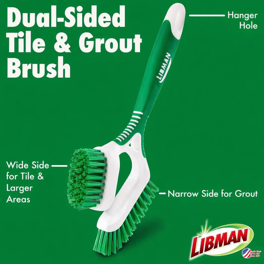 LIBMAN Tile & Grout Brush with Long Handle - 2-in-1 Cleaning Scrub Brush - 3 Pack