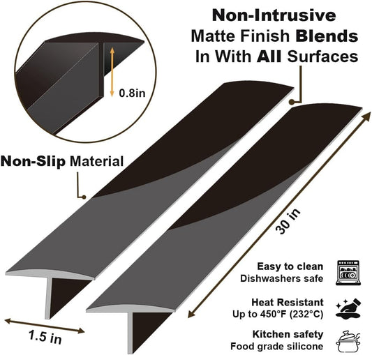 Silicone Stove Counter Gap Cover 30 Inch Side Range Gap Filler 2 Pack Black