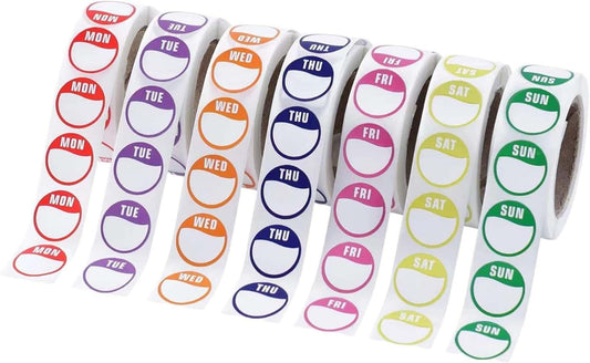 Day of the Week Stickers, 2cm (0.8 inch) Removable Date Dot Labels, 7 Rolls 3500 Pcs for Kitchen Freezer Food Breastmilk