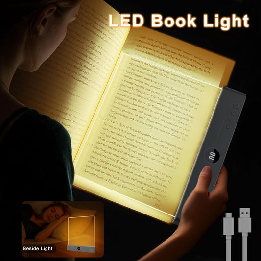 MENKSID Flat Book Light for Bed Reading, Rechargeable LED Page Light with Timer,3 Color Modes&Stepless Dimming, Eye-Caring Book Lamp for Book Lovers,35H Runtime,1200mAh Battery,for A5 Size Books